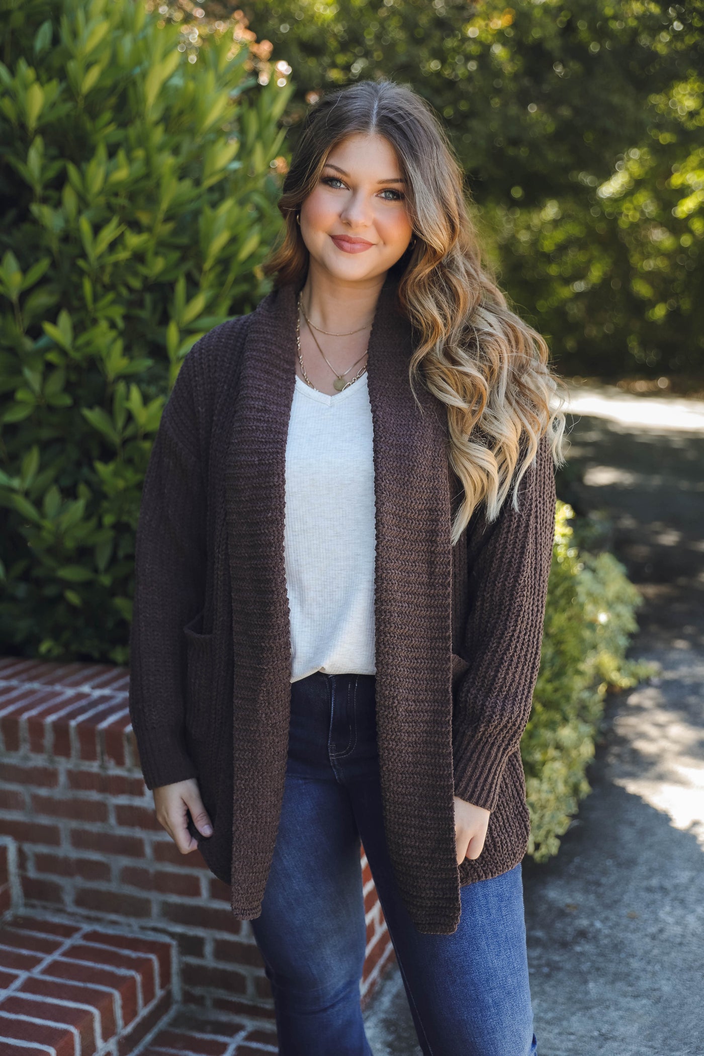 Brown Chenille Cardigan- Soft Cozy Cardigan with Pockets- Knitted Cardigan