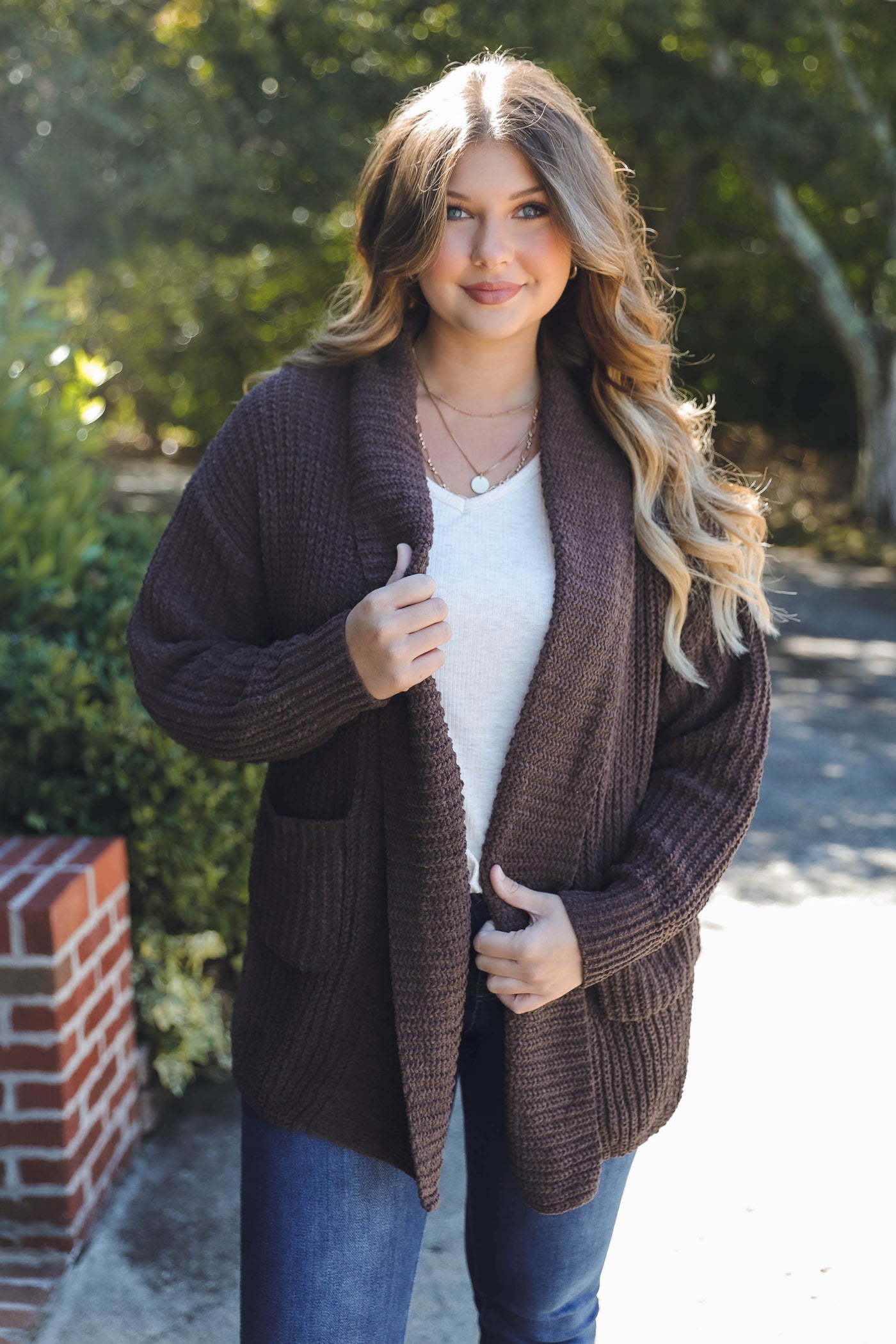 Brown Chenille Cardigan- Soft Cozy Cardigan with Pockets- Knitted Cardigan