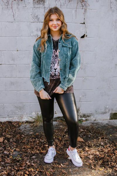 Teal Corduroy Jacket- Distressed Corduroy Vintage Style Jacket- $52