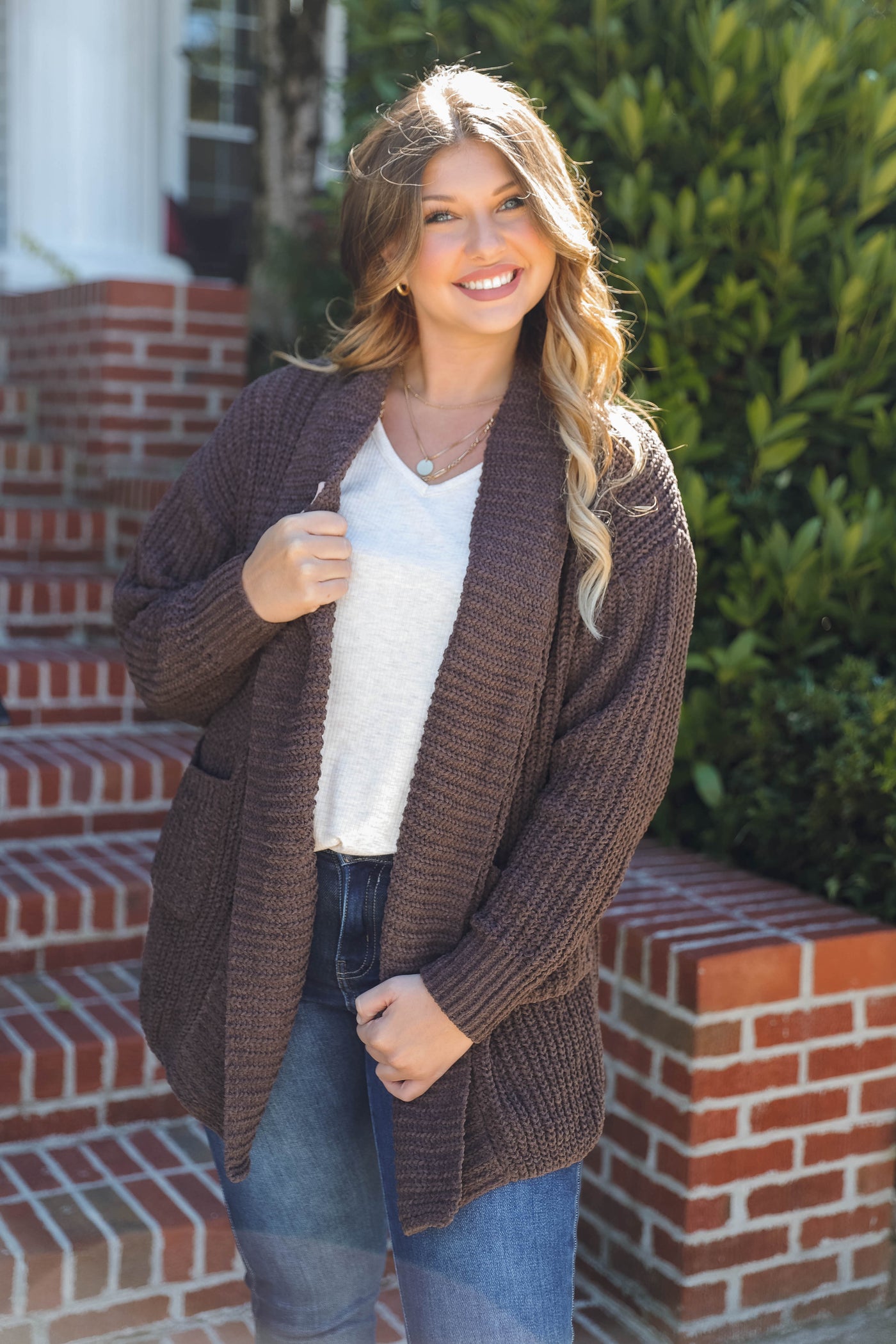 Brown Chenille Cardigan- Soft Cozy Cardigan with Pockets- Knitted Cardigan