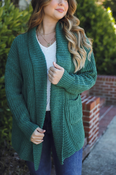 Hunter Green Chenille Cardigan- Soft Cozy Cardigan with Pockets- Knitted Cardigan