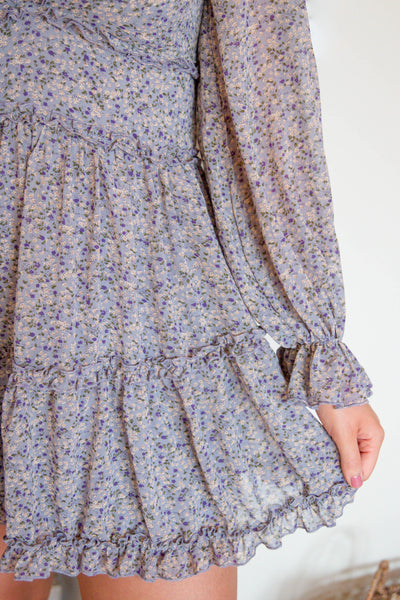Open Back Dress- Floral Long Sleeve Dress- Women's Floral Spring Dress