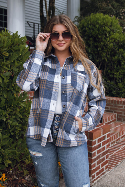 Oversized Navy and Blue Plaid Flannel Shacket- Women's Flannel Shirt Jacket- Blue B Flannel Shacket
