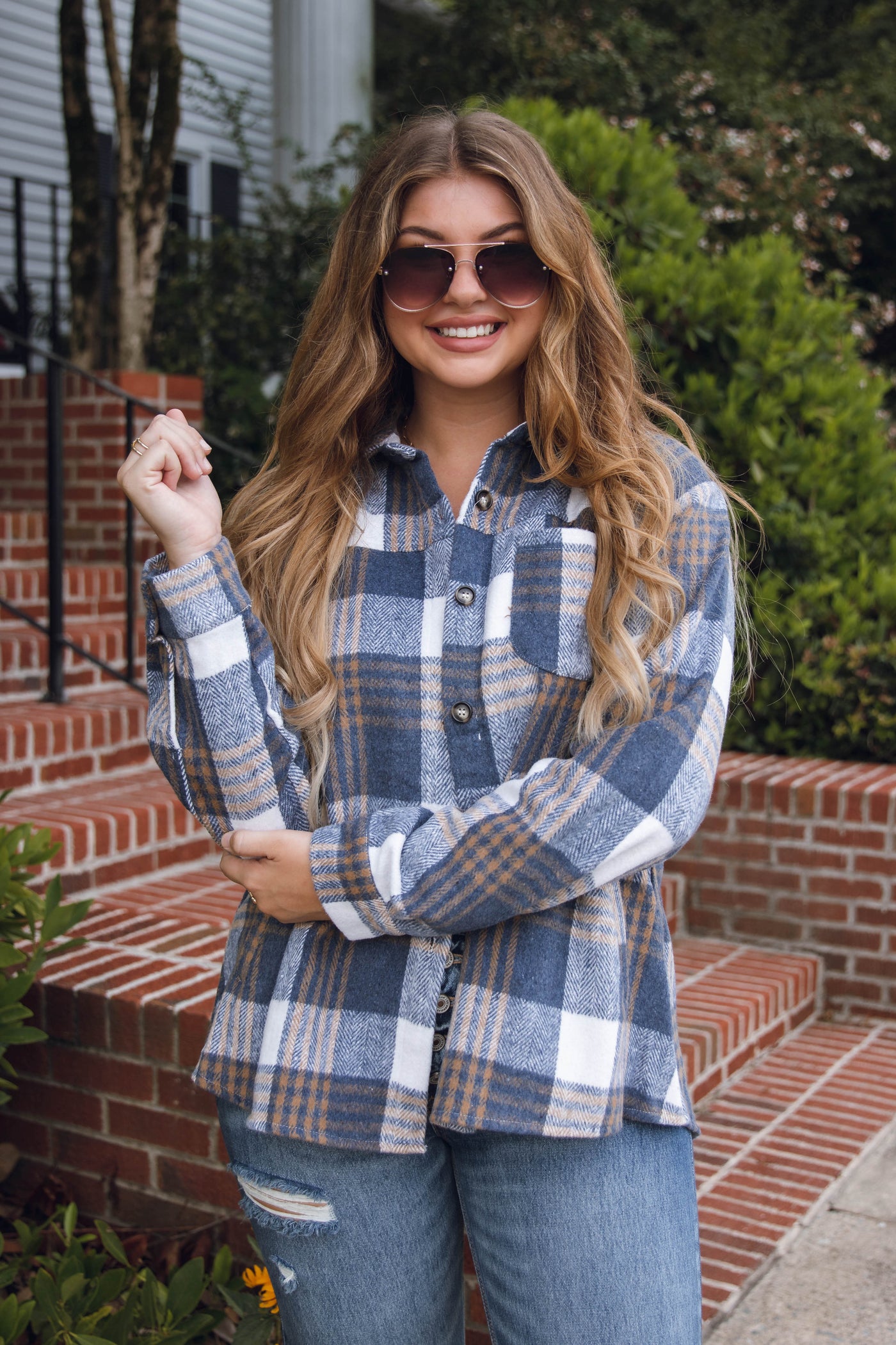 Oversized Navy and Blue Plaid Flannel Shacket- Women's Flannel Shirt Jacket- Blue B Flannel Shacket