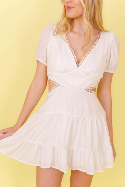 White Mini Dress- White Cutout Dress- Going Out Dresses