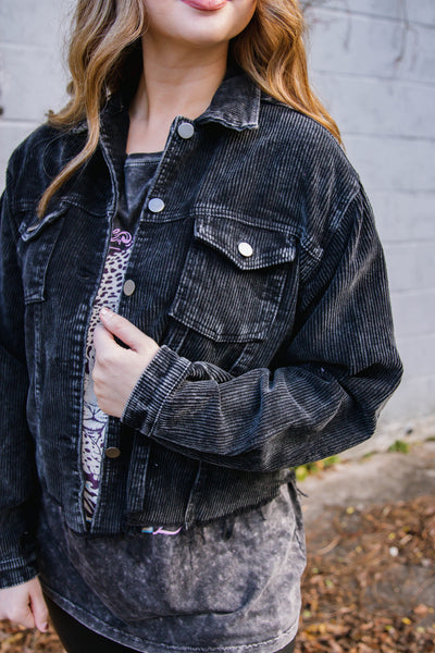 Black Corduroy Jacket- Distressed Corduroy Vintage Style Jacket- $52
