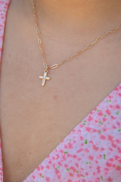 Canvas Gold Cross Necklace- Dainty Cross Necklace- Gold Diamond Cross Necklace