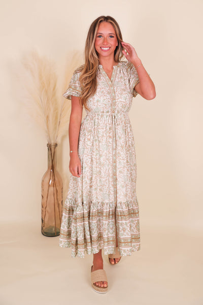 Pretty Midi Dress- Women's Conservative Midi Dress- Paisley Print Dress- Blu Pepper Midi Dress
