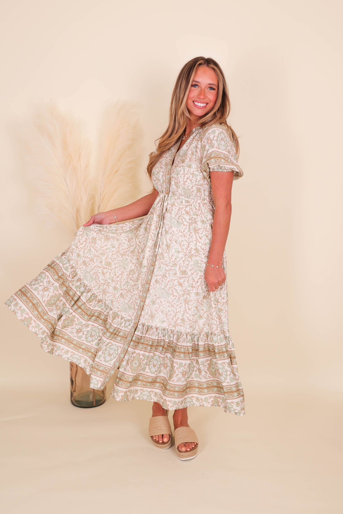 Pretty Midi Dress- Women's Conservative Midi Dress- Paisley Print Dress- Blu Pepper Midi Dress