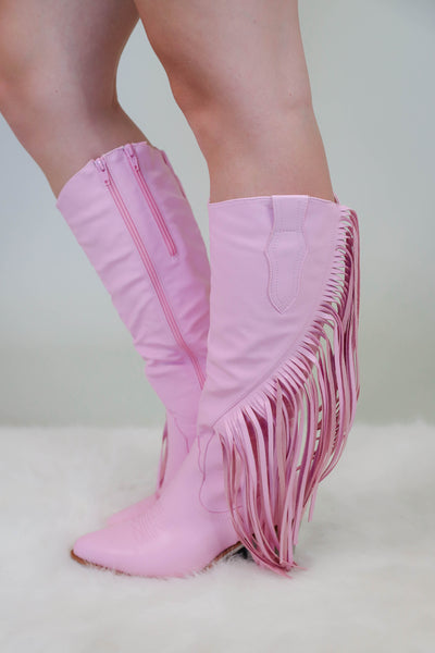 Tall Fringe Western Boots- Pink Fringe Boots For Women- Pierre Dumas Fringe Boots