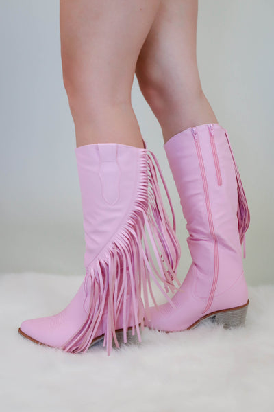 Tall Fringe Western Boots- Pink Fringe Boots For Women- Pierre Dumas Fringe Boots
