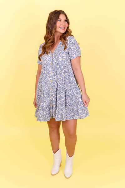 Cute Blue Floral Dress- Flowy Dress For Women- Cute Babydoll Spring Dress