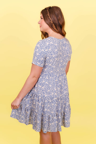 Cute Blue Floral Dress- Flowy Dress For Women- Cute Babydoll Spring Dress