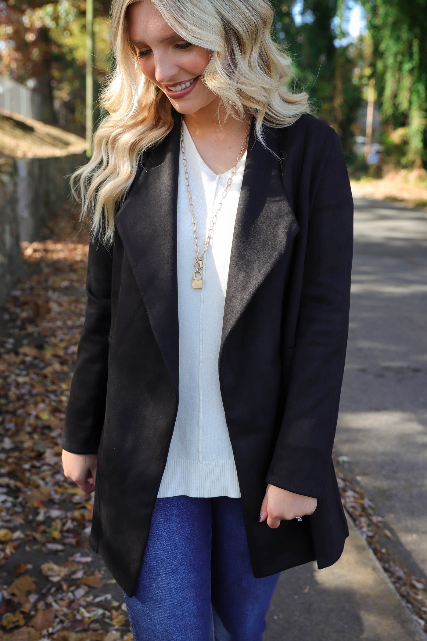 Faux Suede Black Jacket- Women's Long Black Jacket- Chic Black Coat