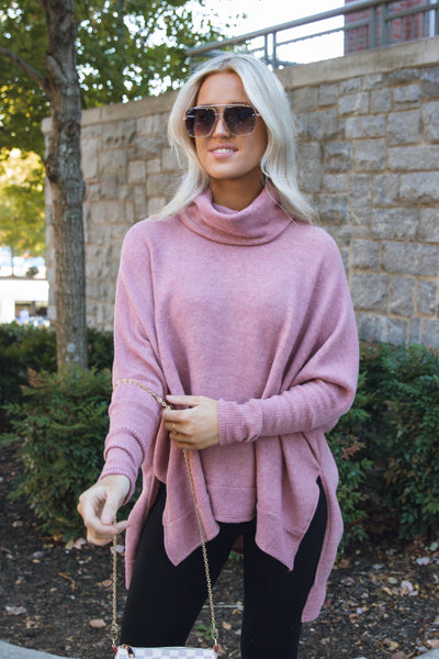 Comfy Mauve Pink Cowl Neck Sweater- Cute Oversized Sweater- $44