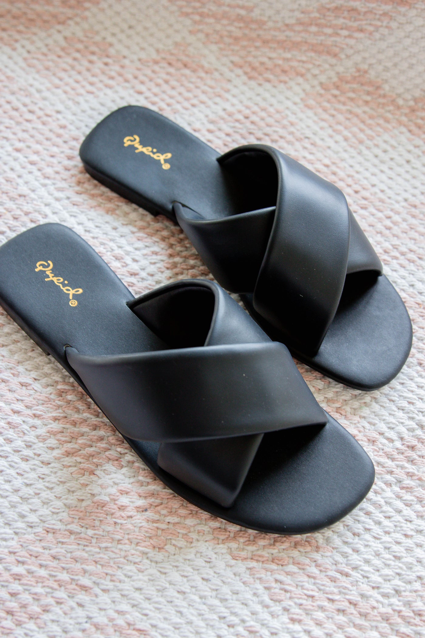 Open Toe Criss Cross Black Sandals - Women's Black Sandals - Qupid Sandals 