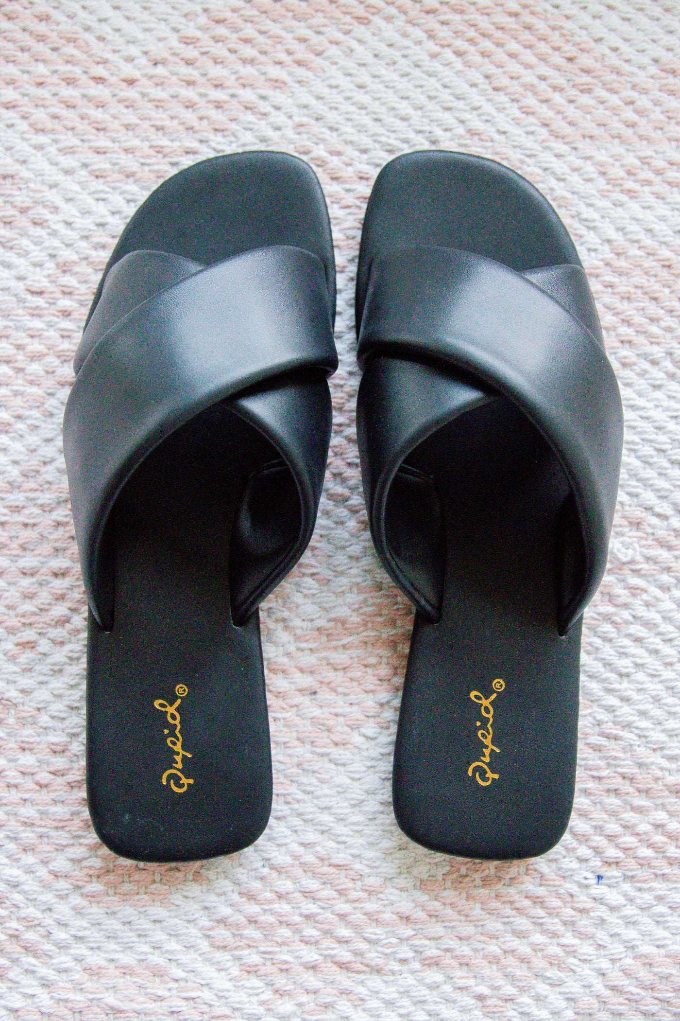 Open Toe Criss Cross Black Sandals - Women's Black Sandals - Qupid Sandals 