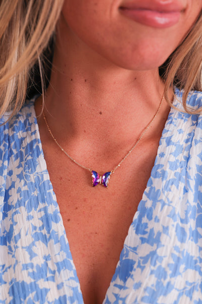 What I Feel Butterfly Necklace-Purple