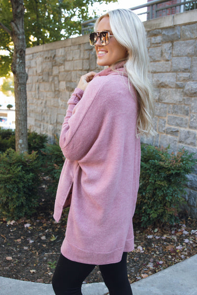 Comfy Mauve Pink Cowl Neck Sweater- Cute Oversized Sweater- $44