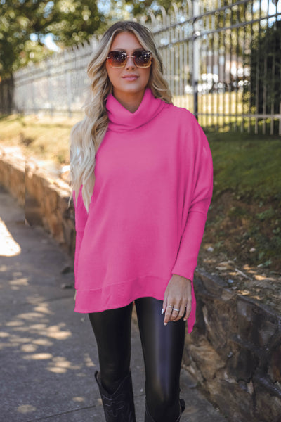 Comfy Hot Pink Cowl Neck Sweater- Cute Oversized Sweater- Cherish Cowl Neck Sweater