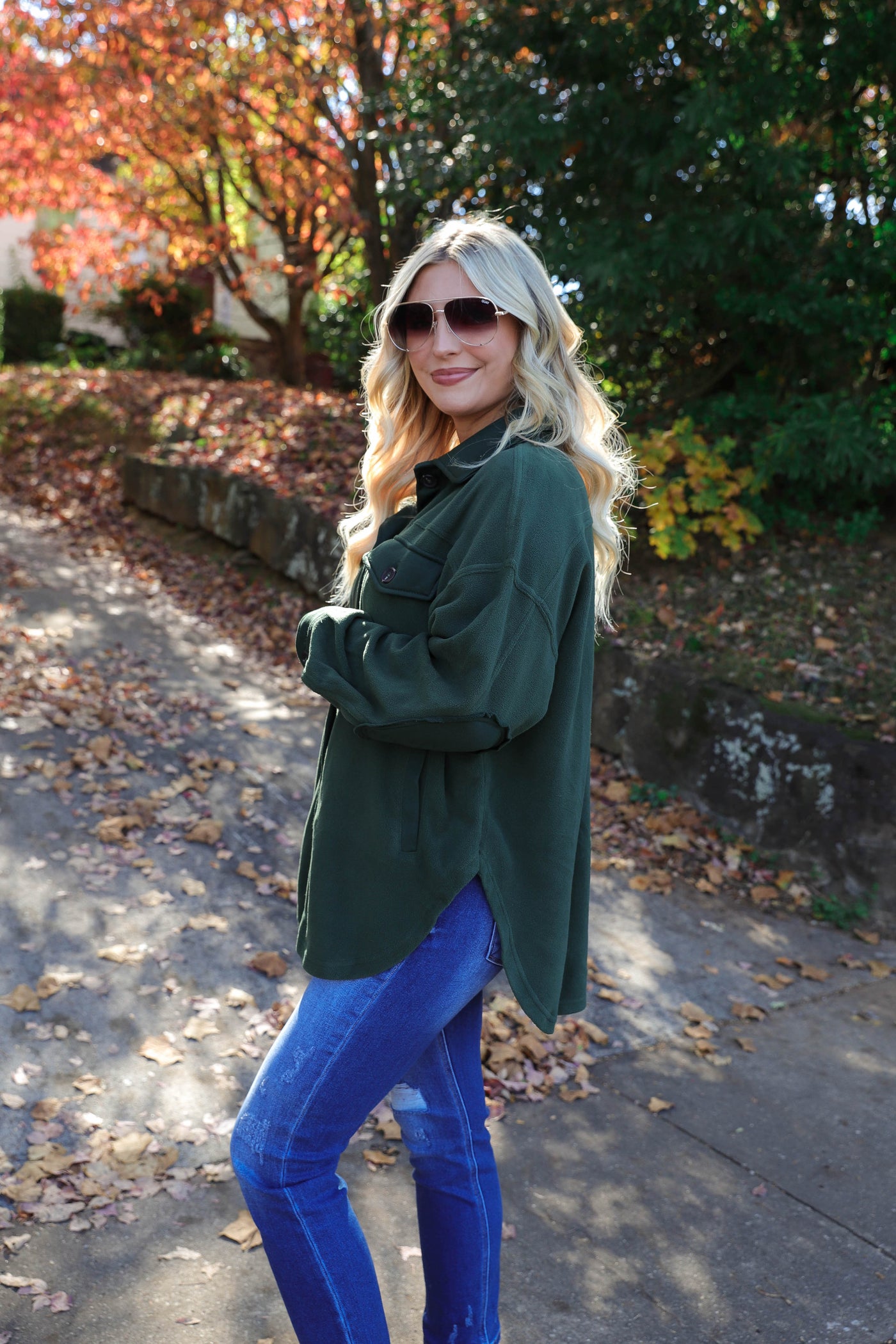 Fleece Hunter Green Shacket- Soft Oversized Shacket- Women's Winter Shacket