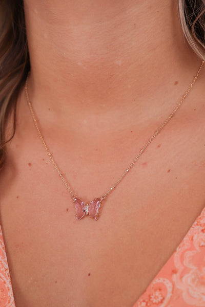 What I Feel Butterfly Necklace-Blush