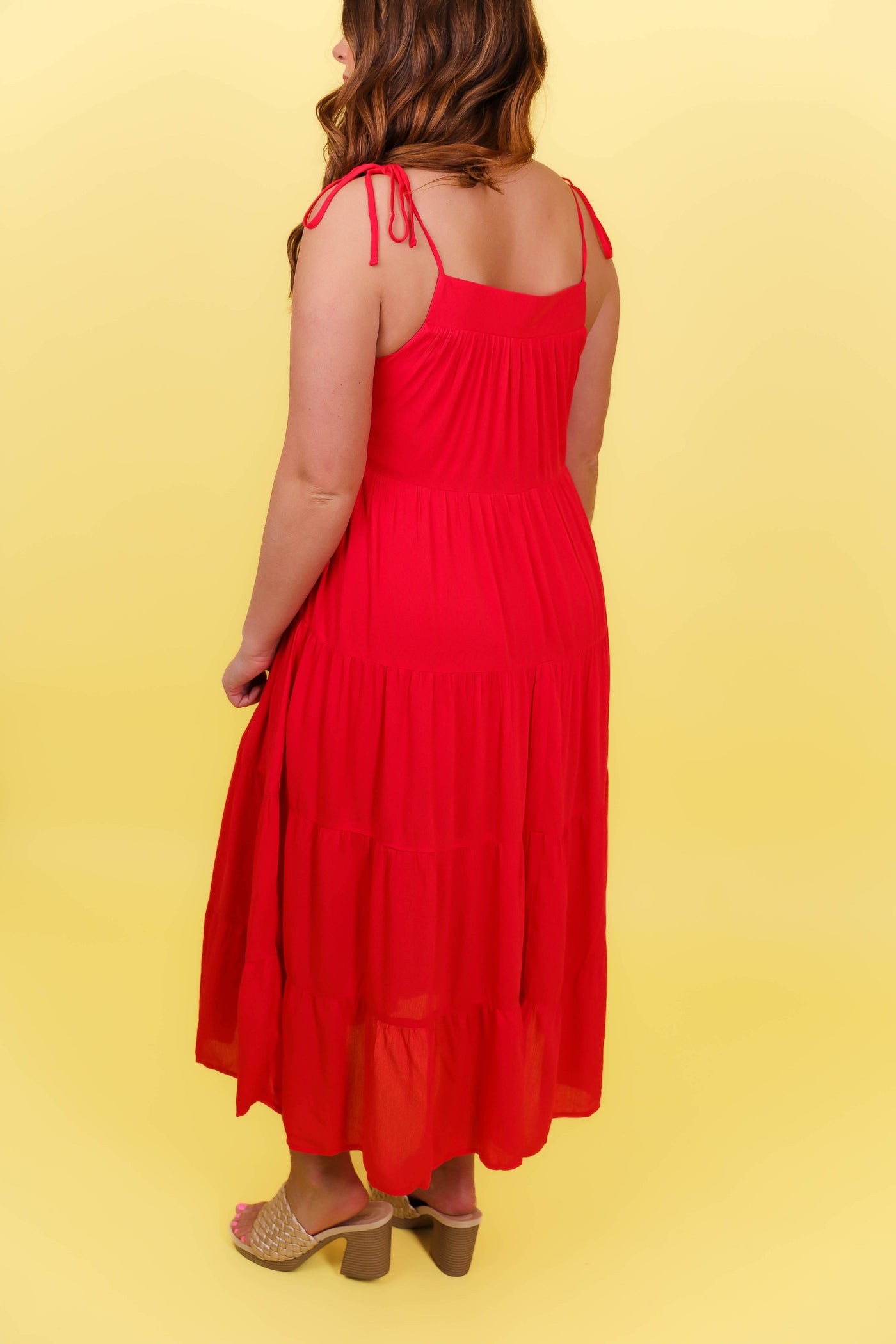 Red Dress- Red Tiered Midi Dress- Summer Midi Dresses