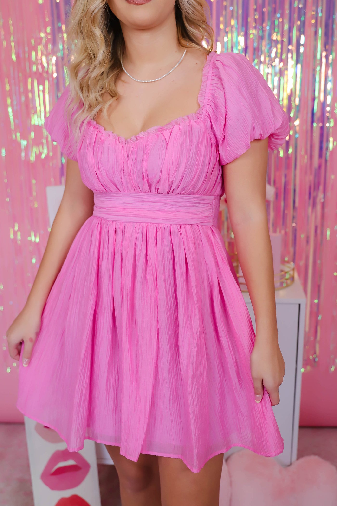 Pink Sweetheart Neckline Dress- Bubblegum Pink Dress- Women's Preppy Dresses- Pink &Merci Dress