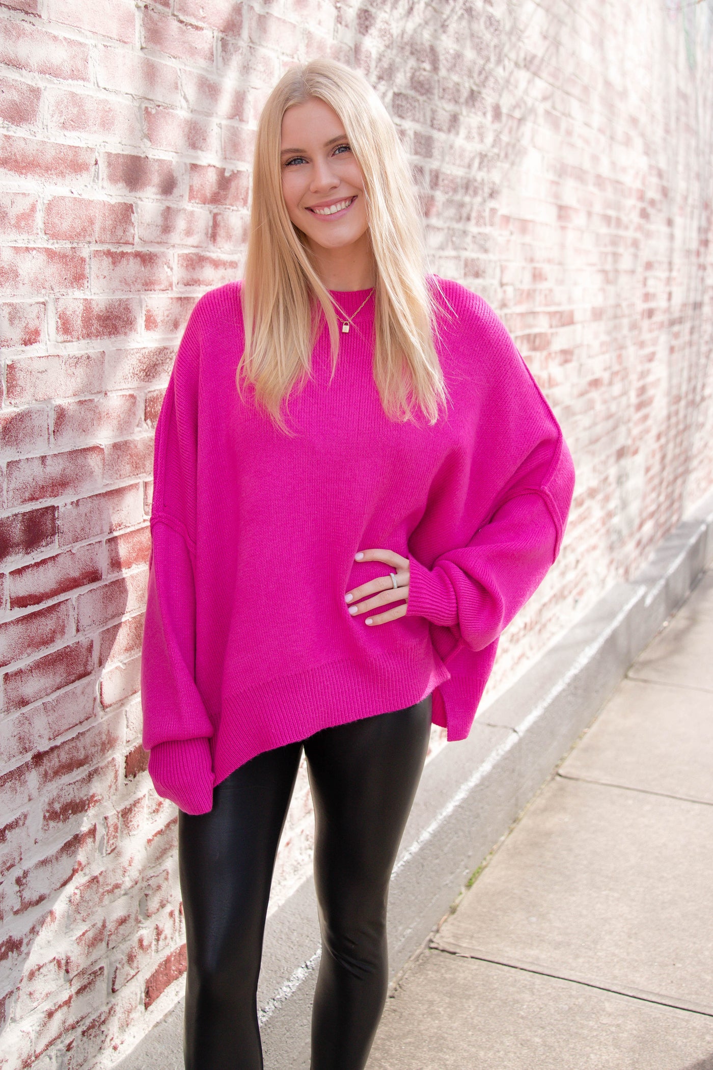 Women's Oversized Sweater- Hot Pink Sweater- Sweater For Leggings- Free People Sweater Dupe
