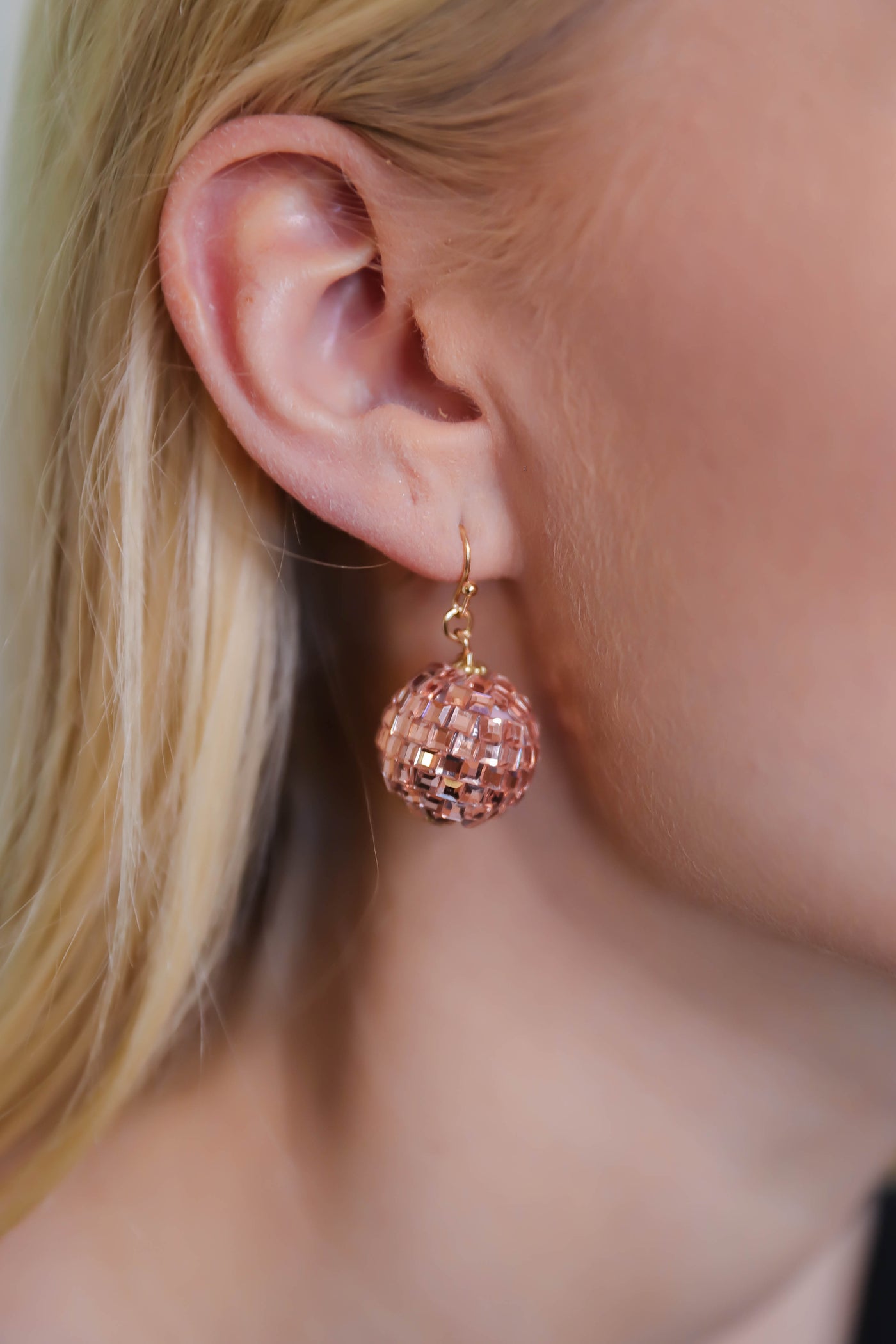 Rose Colored Disco Ball Earrings- Disco Ball Party Earrings