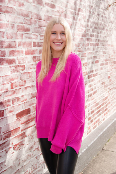 Women's Oversized Sweater- Hot Pink Sweater- Sweater For Leggings- Free People Sweater Dupe