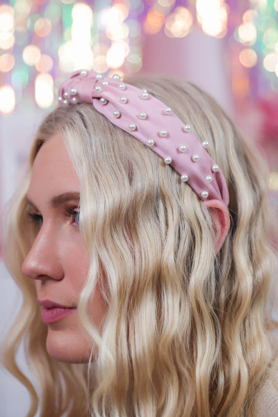 Pink Headband with Pearls- Preppy Pink Headband