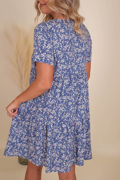 Dainty Floral Print Dress- Tiered Babydoll Doll Dress- Tiered Dress With Buttons
