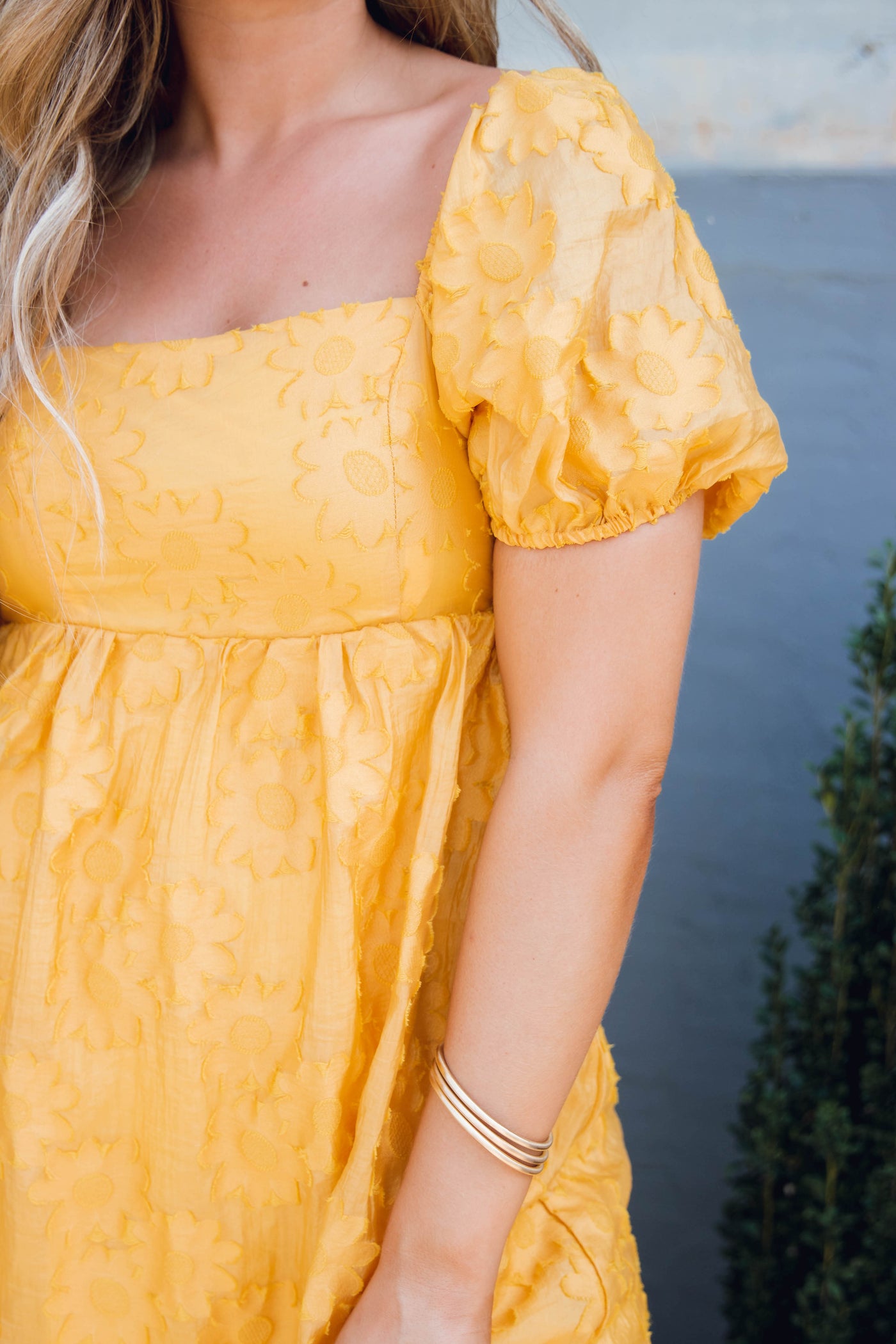 Yellow Floral Applique Dress- Yellow Lace Midi Dress- Women's Wedding Guest Dress