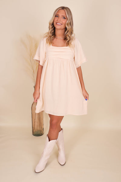 Ivory Babydoll Dress- Ivory Tunic Dress- Women's Flowy Dress- Dresses With Pockets