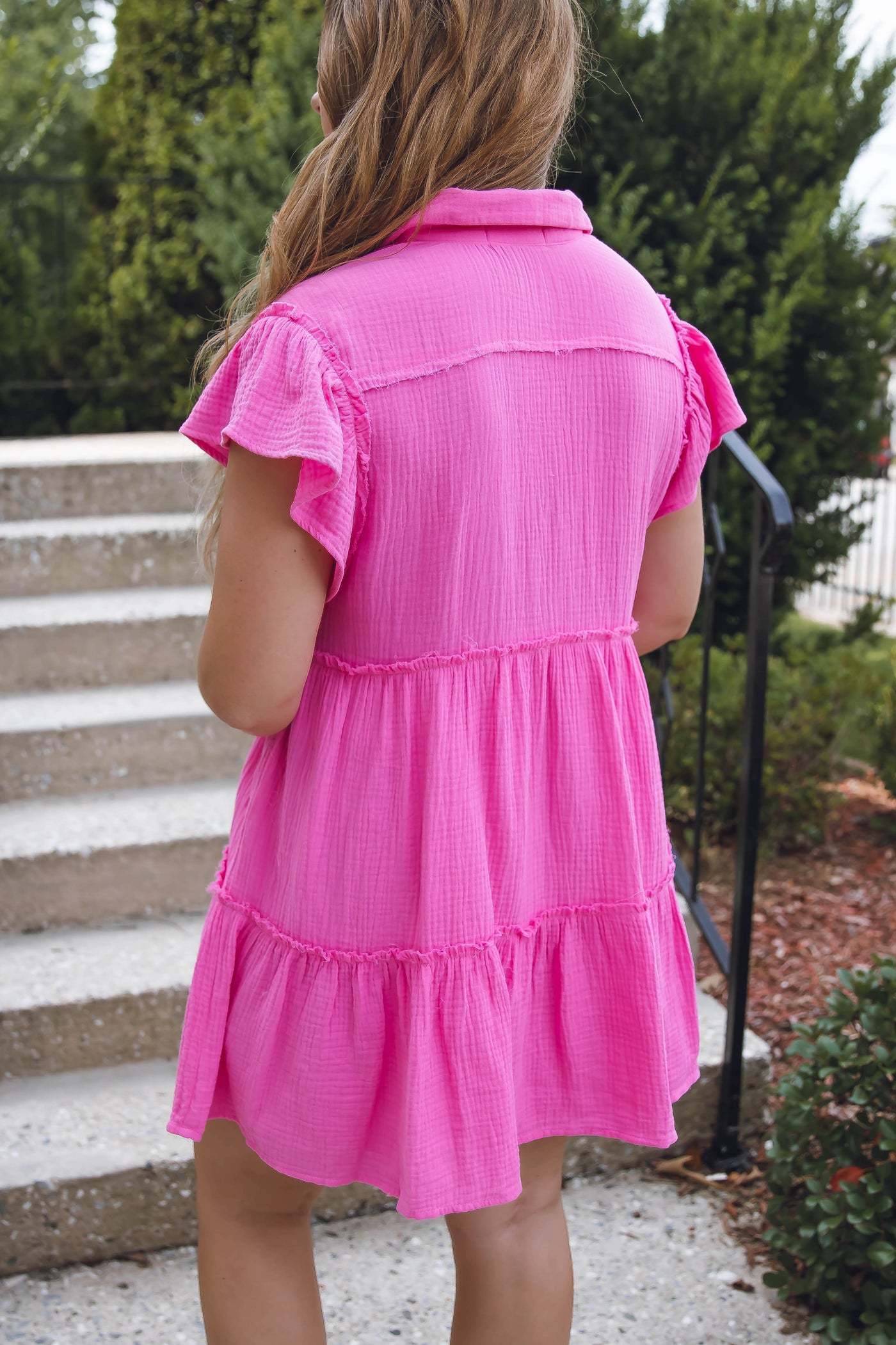 Women's Babydoll Dress- Pink Flowy Dress-Women's Button Down Dress 