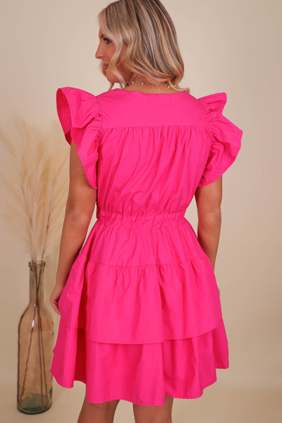 Women's Hot Pink Dress- Hot Pink Ruffle Dress- Women's Preppy Dresses
