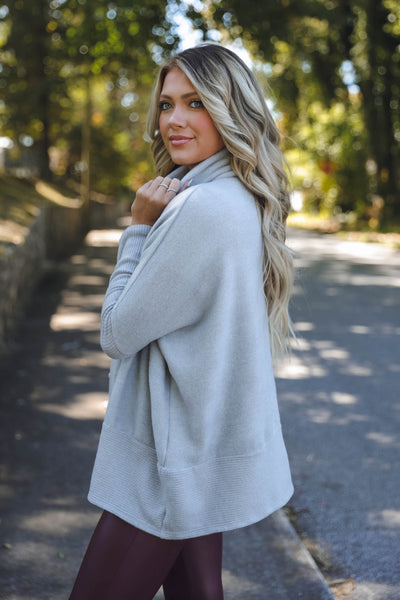 Comfy Grey Cowl Neck Pullover- Cute Oversized Sweater- Cherish Cowl Neck Pullover