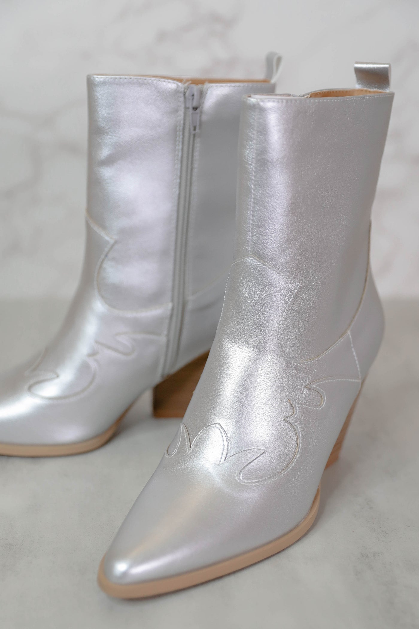Chic Western Style Boots- Silver Metallic Booties- Mid Calf Booties- Nashville Boots