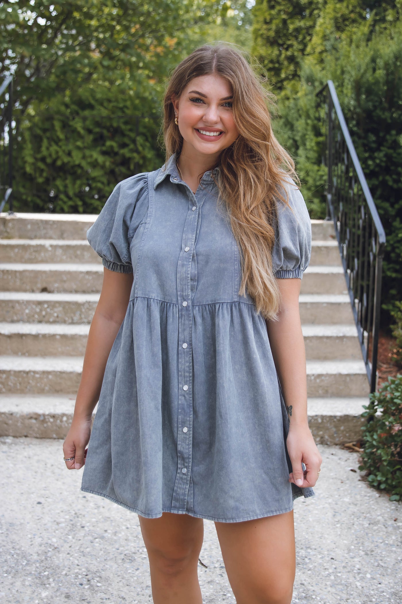 Women's Denim Dress- Denim Shirt Dress- Puff Sleeve Denim Dress- Entro Denim Dress