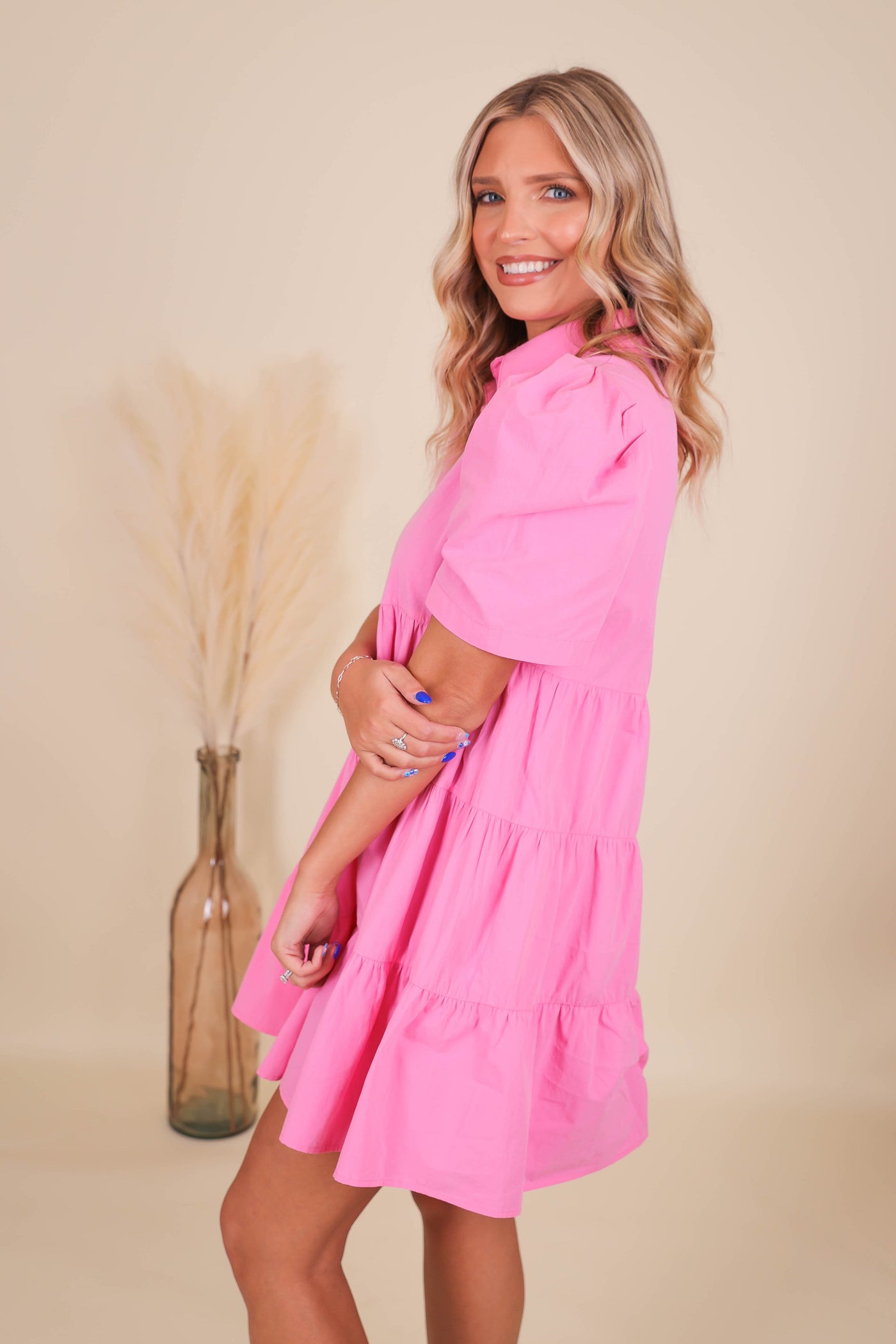 Women's Collard Dress- Women's Pink Babydoll Dress- Women's Casual Dresses