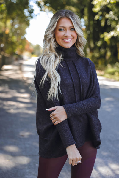 Comfy Charcoal Cowl Neck Pullover- Cute Oversized Sweater- Cherish Cowl Neck Pullover