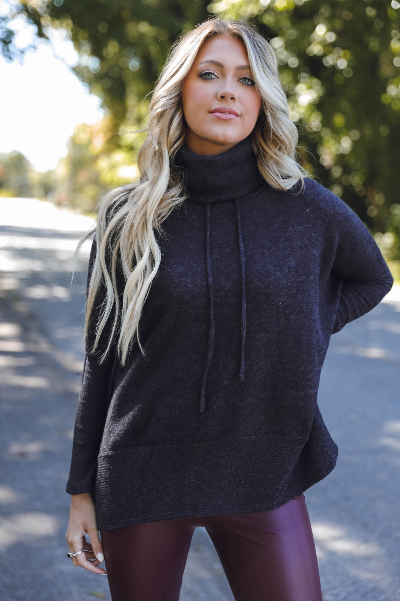 Comfy Charcoal Cowl Neck Pullover- Cute Oversized Sweater- Cherish Cowl Neck Pullover
