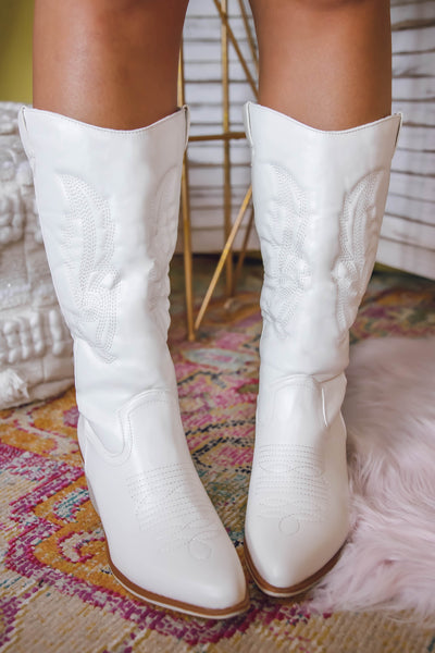 Tall White Western Boots- Women's White Tall Boots- Pierre Dumas White Boots