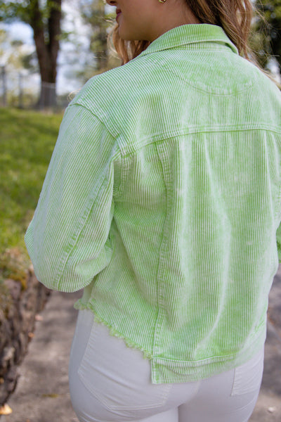 Lime Green Corduroy Jacket- Distressed Corduroy Vintage Style Jacket- POL Jacket