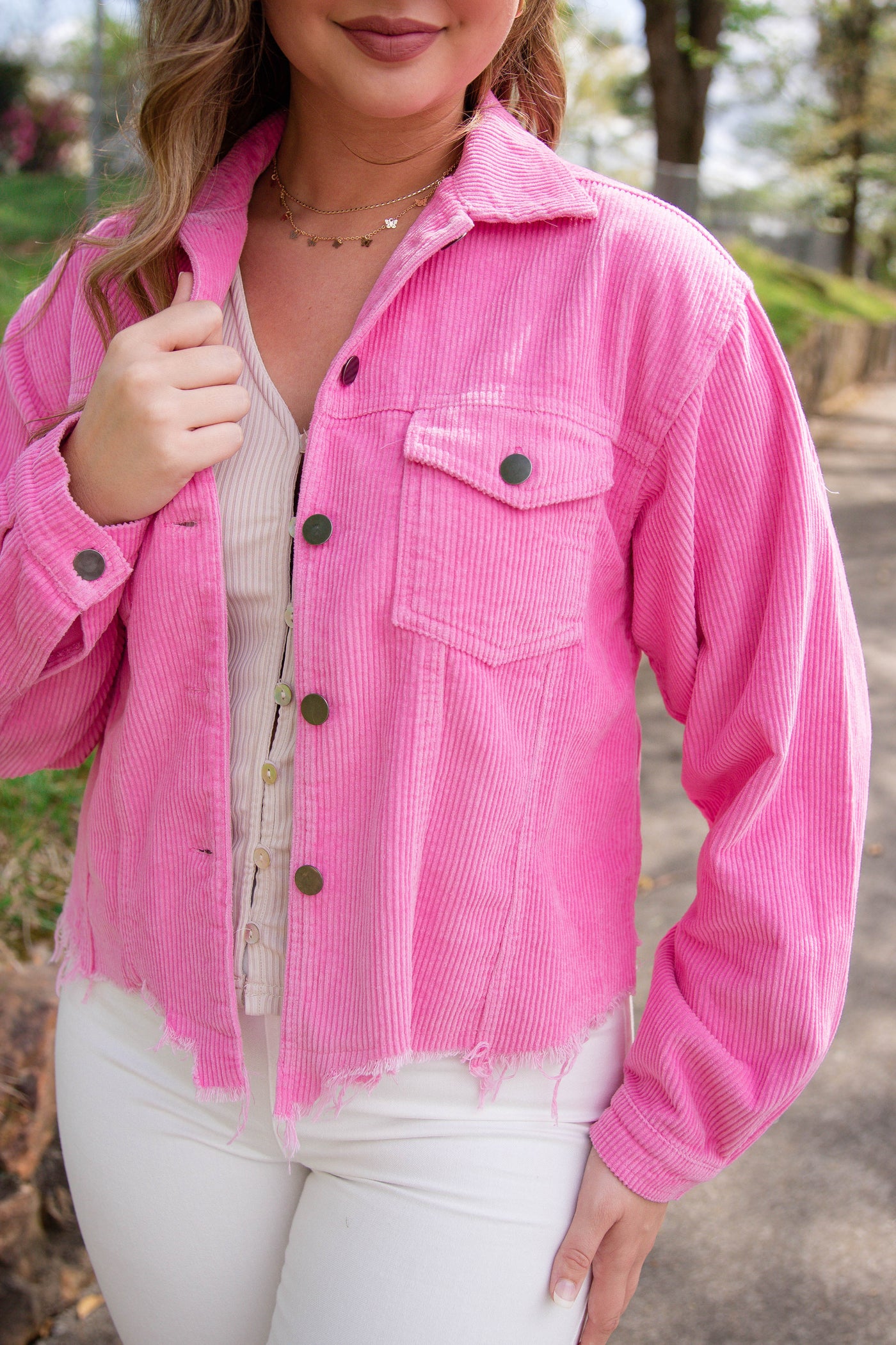 Hot Pink Corduroy Jacket- Distressed Corduroy Vintage Style Jacket- POL Jacket