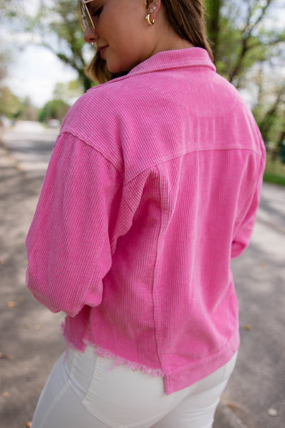 Hot Pink Corduroy Jacket- Distressed Corduroy Vintage Style Jacket- POL Jacket