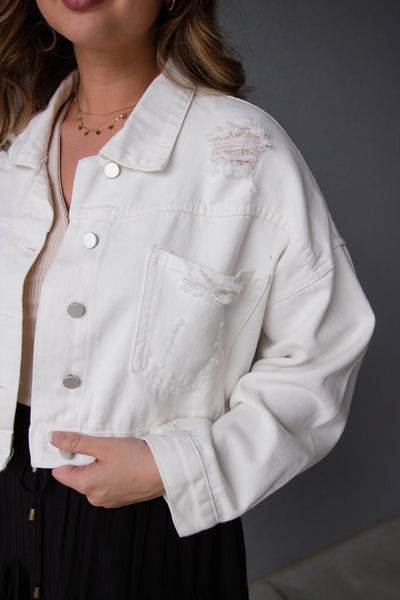 White Rhinestone Denim Jacket- Rhinestone Fringe Denim Jacket- Nashville Outfit Ideas- Blue B Rhinestone Jacket