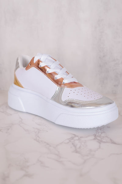 Women's White Sneakers- Trendy Metallic Sneakers For Women- Maker's Shoes Sneakers