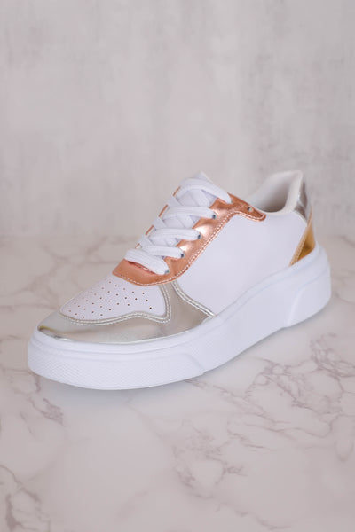 Women's White Sneakers- Trendy Metallic Sneakers For Women- Maker's Shoes Sneakers